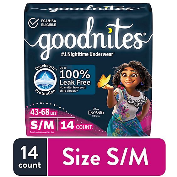 slide 1 of 5, Goodnites Girls' Nighttime Bedwetting Underwear Size S/m (43-68 Lbs) - 14 Count, 14 ct