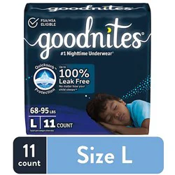 Goodnites Boys' Nighttime Bedwetting Underwear Size Large (68-95 Lbs) - 11 Count