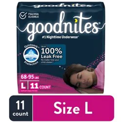 Goodnites Girls' Nighttime Bedwetting Underwear Size Large (68-95 Lbs) - 11 Count