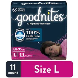 Goodnites Girls' Nighttime Bedwetting Underwear Size Large (68-95 Lbs) - 11 Count