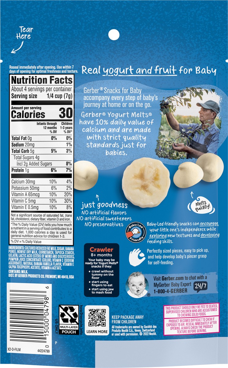 slide 8 of 12, Gerber Yogurt Melts Banana Vanilla Freeze Dried Yogurt Snacks Bag For Baby - 1 Oz, 1 oz