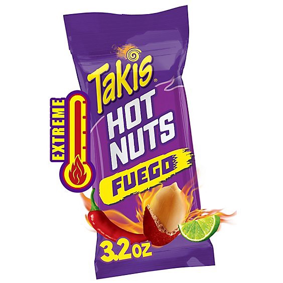 slide 1 of 12, Takis Hot Nuts Fuego Hot Chili Pepper & Lime Peanuts - 3.2 Oz, 3.2 oz