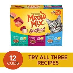 Meow Mix Savory Morsels Cat Food Cups Seafood Favorites Variety Pack - 12-2.75 Oz