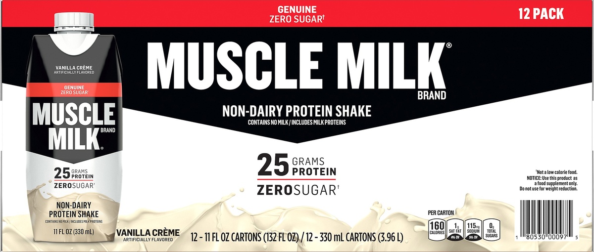 slide 6 of 6, Muscle Milk Vanilla Creme Non Dairy Protein Shake, 12 ct; 11 fl oz