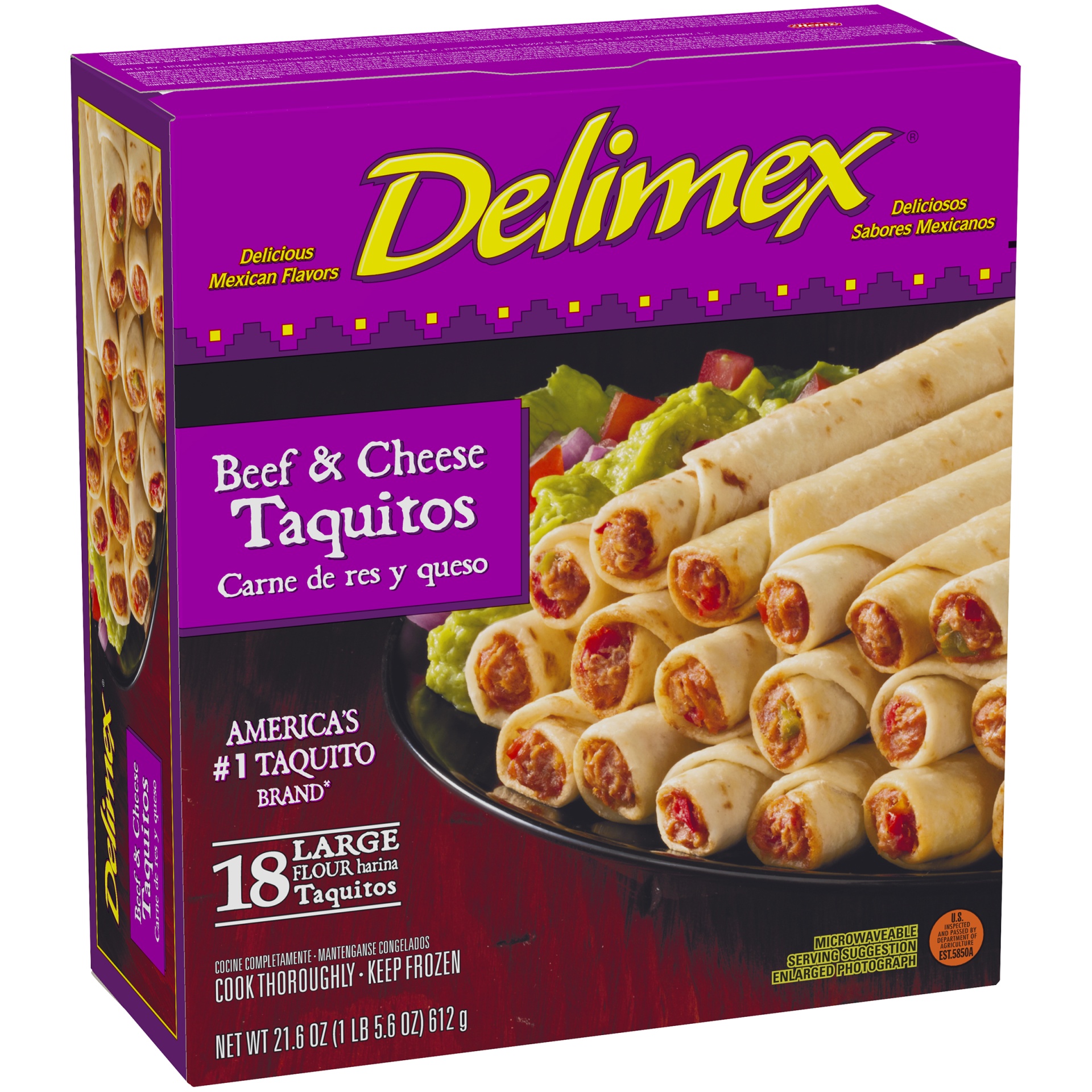 slide 2 of 6, Delimex Beef & Cheese Large Flour Taquitos Frozen Snacks, 18 ct Box, 18 ct