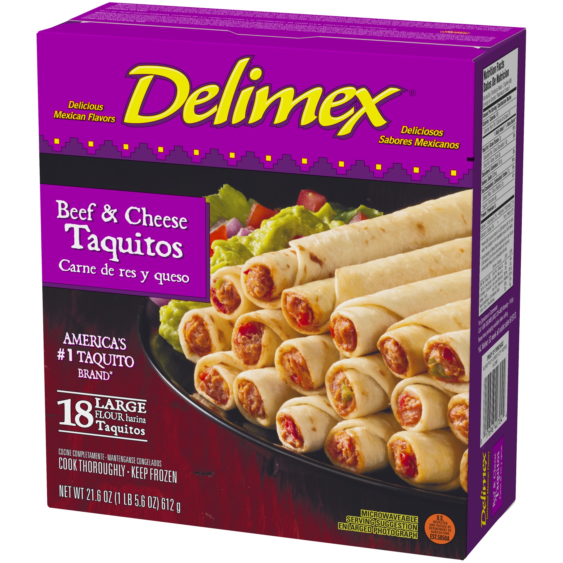 slide 3 of 6, Delimex Beef & Cheese Large Flour Taquitos Frozen Snacks, 18 ct Box, 18 ct