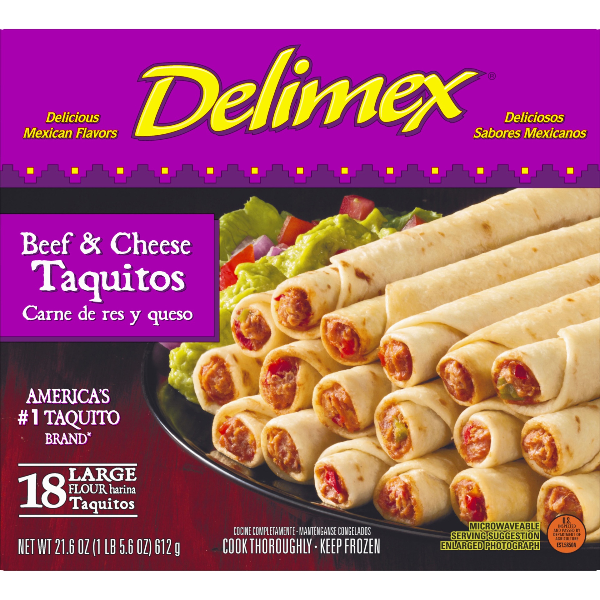 slide 4 of 6, Delimex Beef & Cheese Large Flour Taquitos Frozen Snacks, 18 ct Box, 18 ct