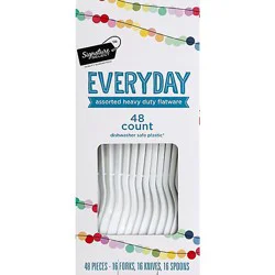 Signature Select Flatware Everyday Assorted Heavy Duty 16 Forks 16 Knives 16 Spoons - 48 Count