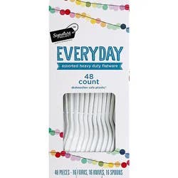 Signature Select Flatware Everyday Assorted Heavy Duty 16 Forks 16 Knives 16 Spoons - 48 Count