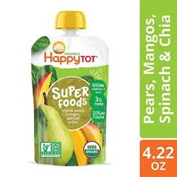 Happy Tot Organics Pears Mangos & Spinach + Super Chia Pouch - 4.22 Oz