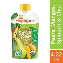 Happy Tot Organics Pears Mangos & Spinach + Super Chia Pouch - 4.22 Oz