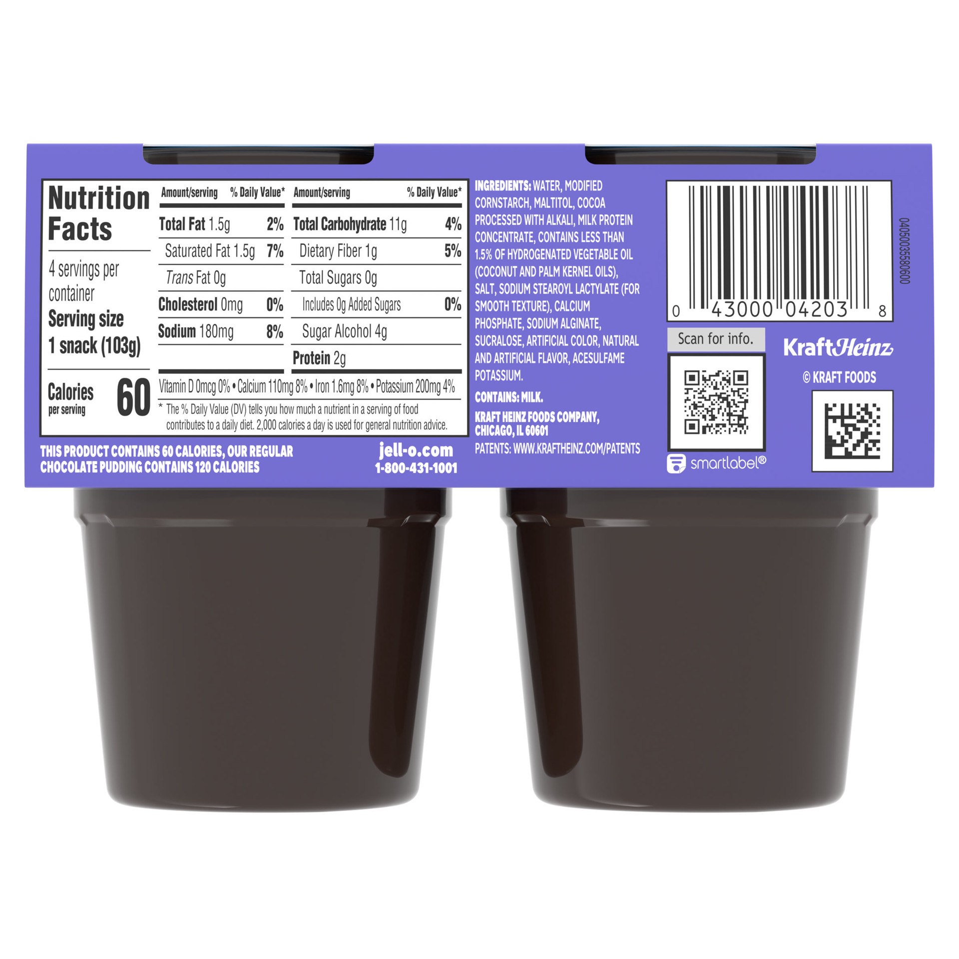 slide 7 of 8, Jell-O Dark Chocolate Zero Sugar Ready-To-Eat Pudding Snack - 4 Count, 14.5 oz