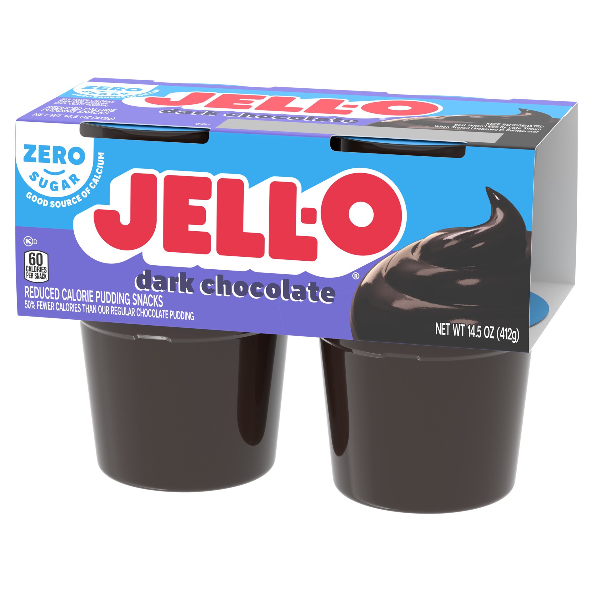 slide 6 of 8, Jell-O Dark Chocolate Zero Sugar Ready-To-Eat Pudding Snack - 4 Count, 14.5 oz
