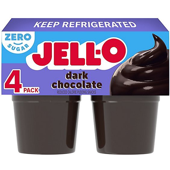 slide 1 of 8, Jell-O Dark Chocolate Zero Sugar Ready-To-Eat Pudding Snack - 4 Count, 14.5 oz