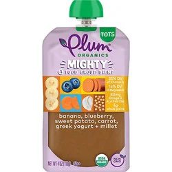 Plum Organics Organic Tots Mighty 4 Puree Sweet Potato Carrot Blueberry Apple Greek Yogurt - 4 Oz