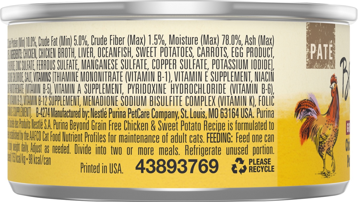 slide 4 of 7, Beyond Purina Beyond Grain Free, Natural Pate Wet Cat Food, Grain Free Chicken & Sweet Potato Recipe - 3 oz. Can, 