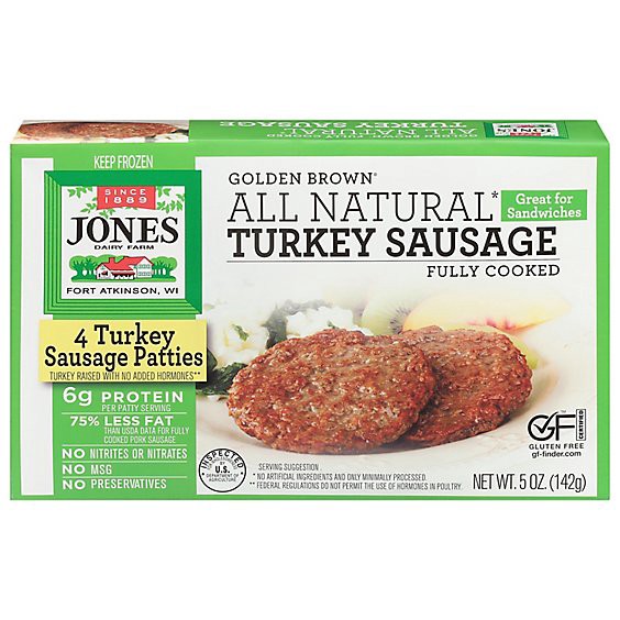 slide 1 of 1, Jones Dairy Farm Sausage All Natural Golden Brown Turkey Patties 4 Count - 5 Oz, 5 oz