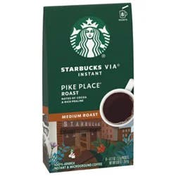 Starbucks Via Instant Pike Place Roast 100% Arabica Medium Roast Coffee Packet Box 8 Count - Each