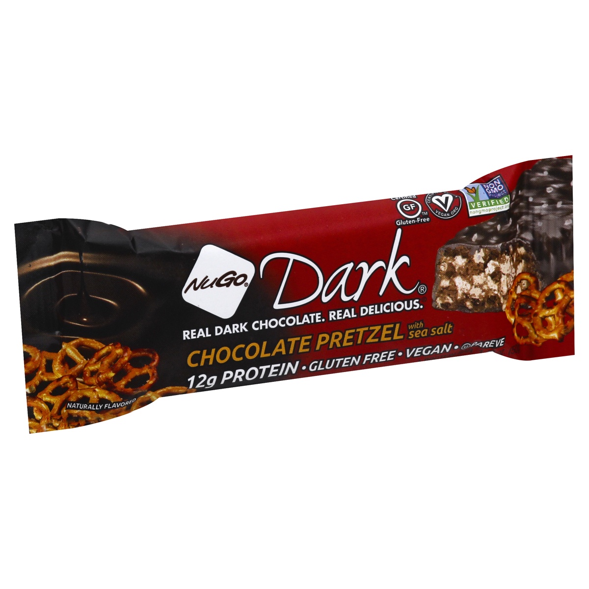 slide 2 of 10, NuGo Nutrition Dark Chocolate Pretzel with Sea Salt Gluten Free Granola Bar, 1.76 oz