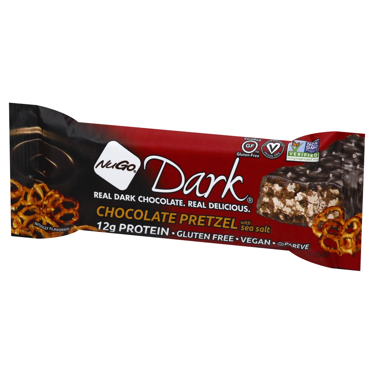 slide 3 of 10, NuGo Nutrition Dark Chocolate Pretzel with Sea Salt Gluten Free Granola Bar, 1.76 oz