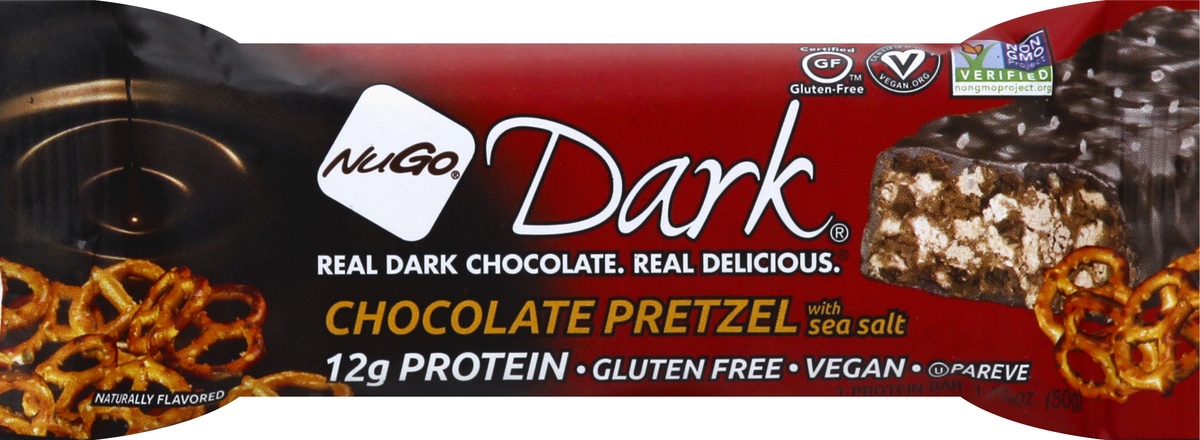 slide 9 of 10, NuGo Nutrition Dark Chocolate Pretzel with Sea Salt Gluten Free Granola Bar, 1.76 oz