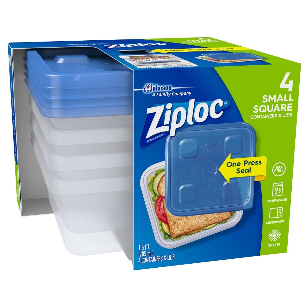 slide 10 of 11, Ziploc Brand, Food Storage Containers with Lids, Smart Snap Technology, Square, 4 ct, 4 ct