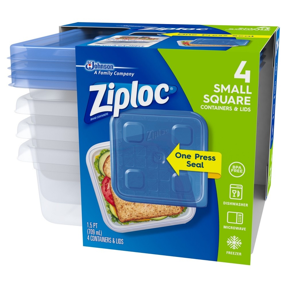 slide 10 of 11, Ziploc Brand, Food Storage Containers with Lids, Smart Snap Technology, Square, 4 ct, 4 ct