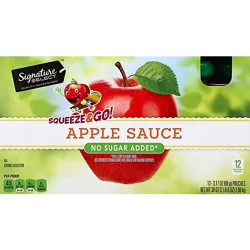 Signature Select Apple Sauce Squeeze & Go No Sugar Added Pouches - 12-3.17 Oz