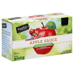 Signature Select Apple Sauce Squeeze & Go No Sugar Added Pouches - 12-3.17 Oz