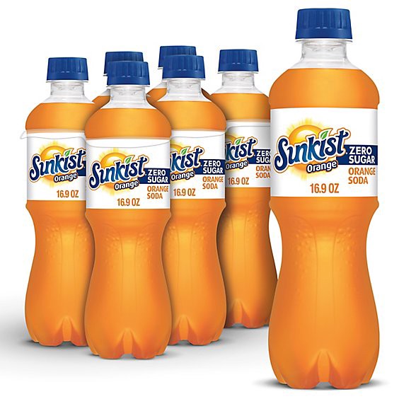 slide 1 of 1, Sunkist Zero Sugar Orange Soda Bottles Multipack - 6-0.5 Liter, 101.4 fl oz