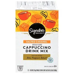 Signature Select Cappuccino Drink Mix Single Serve Cup Salted Caramel - 12 Count