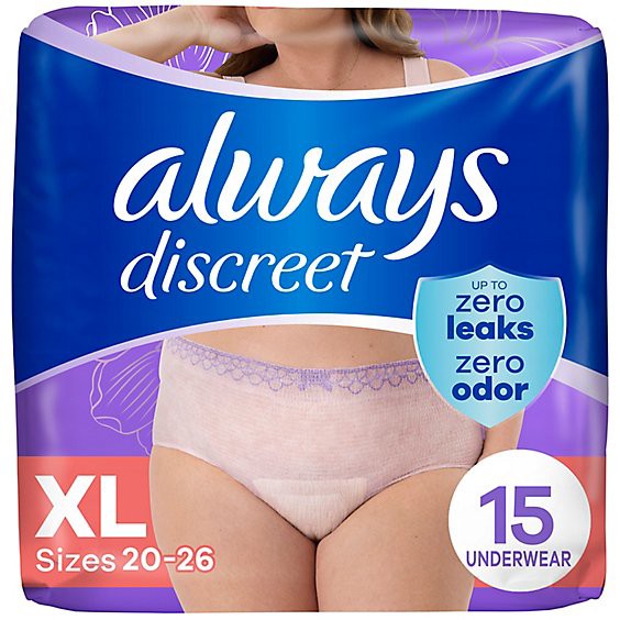 slide 1 of 1, Always Discreet Incontinence Underwear For Women Maximum Absorbency Xl - 15 Count, 15 ct