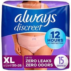 Always Discreet Incontinence Underwear For Women Maximum Absorbency Xl - 15 Count