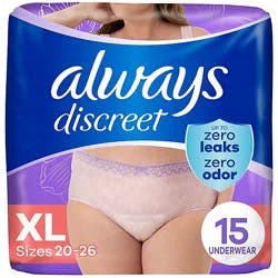 Always Discreet Incontinence Underwear For Women Maximum Absorbency Xl - 15 Count