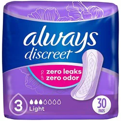 Always Discreet Light Absorbency Up To 100% Leak Protection Incontinence Pads - 30 Count
