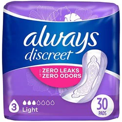 Always Discreet Light Absorbency Up To 100% Leak Protection Incontinence Pads - 30 Count