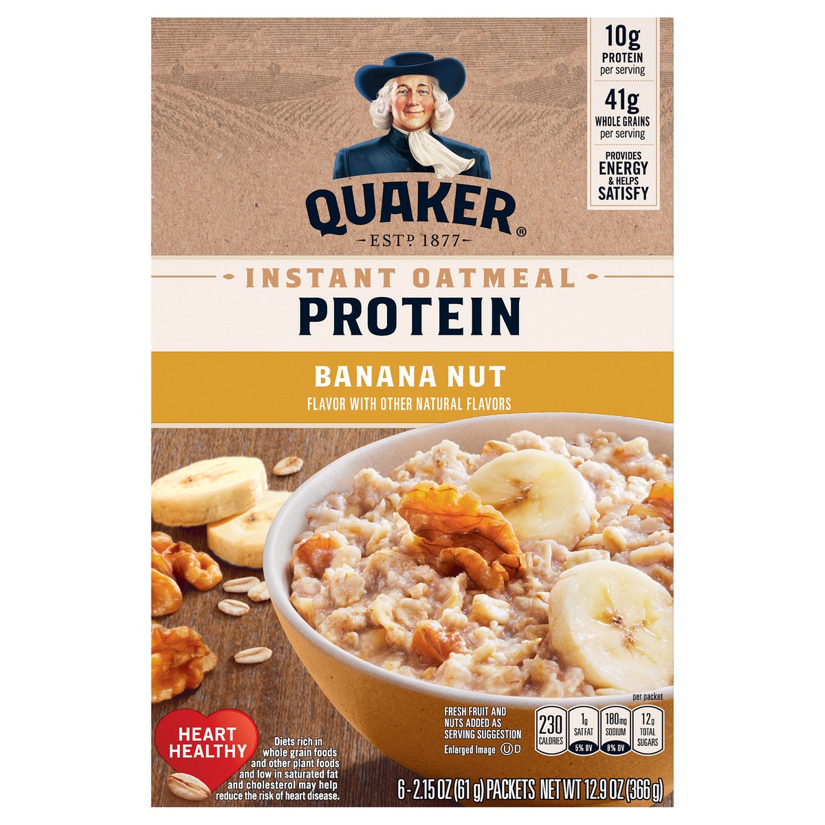 slide 7 of 9, Quaker Select Starts Protein Oatmeal Instant Banana Nut - 6-2.15 Oz, 6 ct