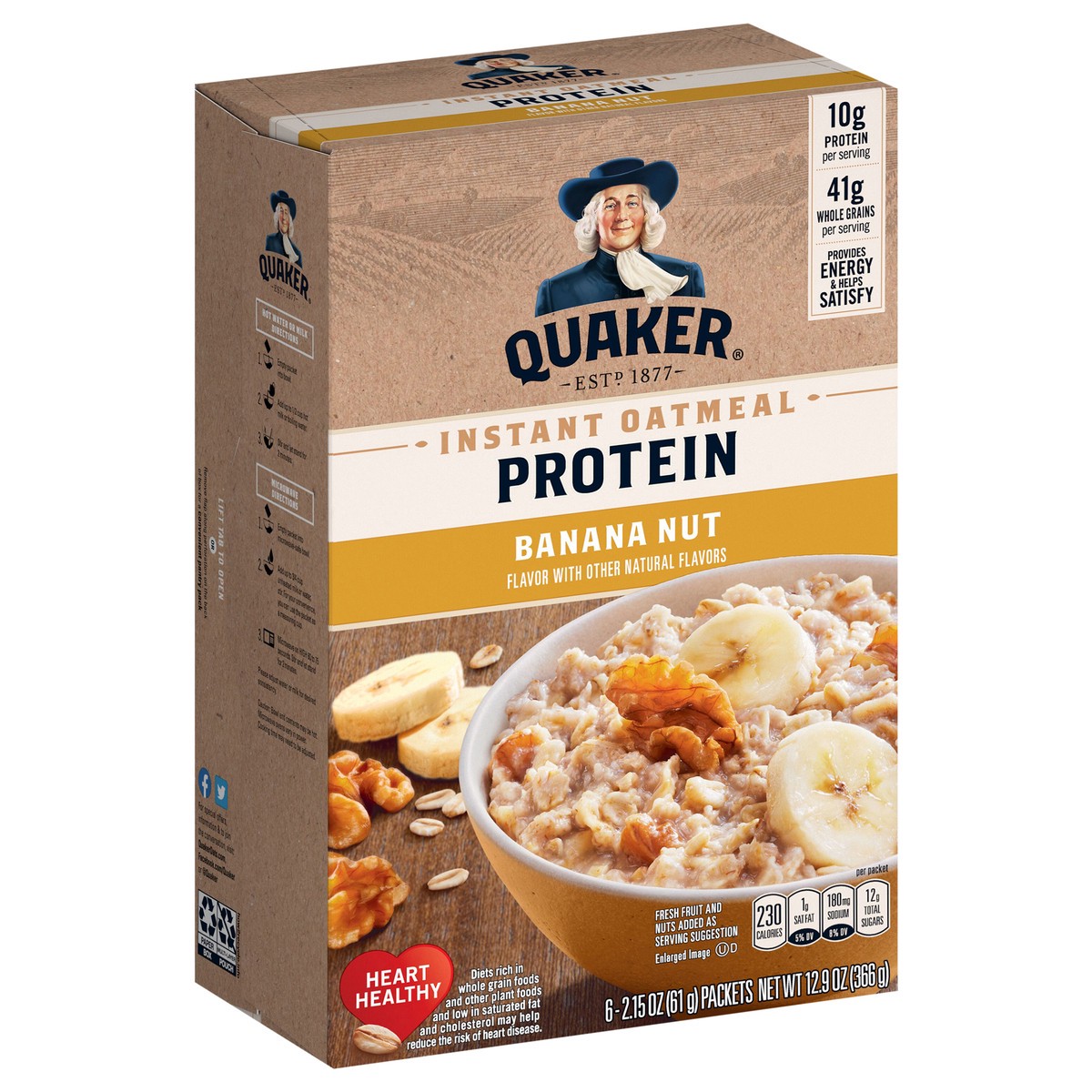 slide 4 of 9, Quaker Select Starts Protein Oatmeal Instant Banana Nut - 6-2.15 Oz, 6 ct