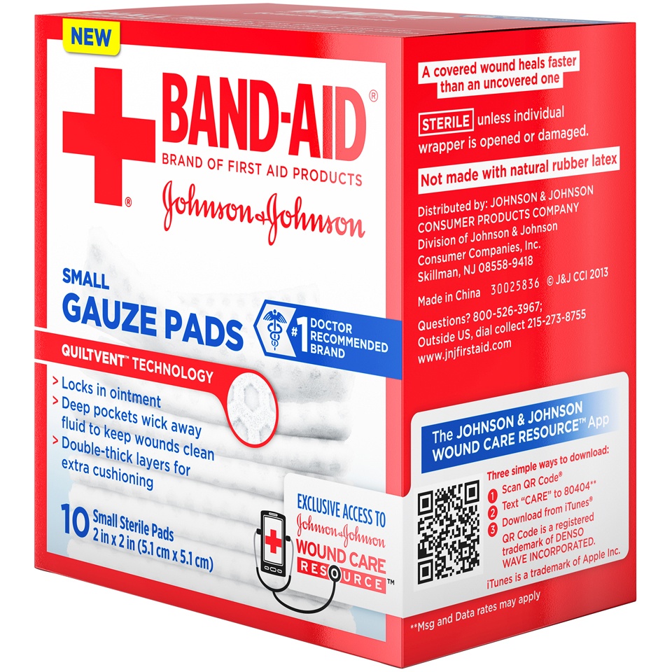 slide 4 of 6, Johnson & Johnson Brand Cushion Care Gauze Pads, Small, 2 in x 2 in - 10 ct, 10 ct