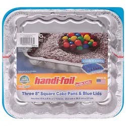 Handi-Foil Fun Colors Caked Pans Square & Blue Lids 8 X 8 - 3 Count