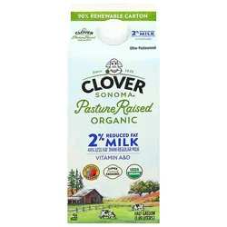 Clover Organic Milk Reduced Fat 2% Ultra Pasteurized - Half Gallon