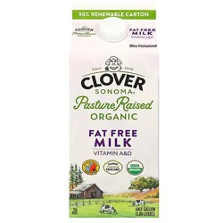 Clover Organic Fat Free Milk Ultra Pasteurized - Half Gallon