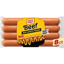 Oscar Mayer Bun-Length Beef Franks Hot Dogs Pack - 8 Count