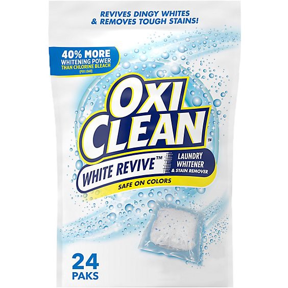 slide 1 of 8, Oxiclean White Revive Laundry Whitener And Stain Remover Power Paks - 24 Count, 24 ct