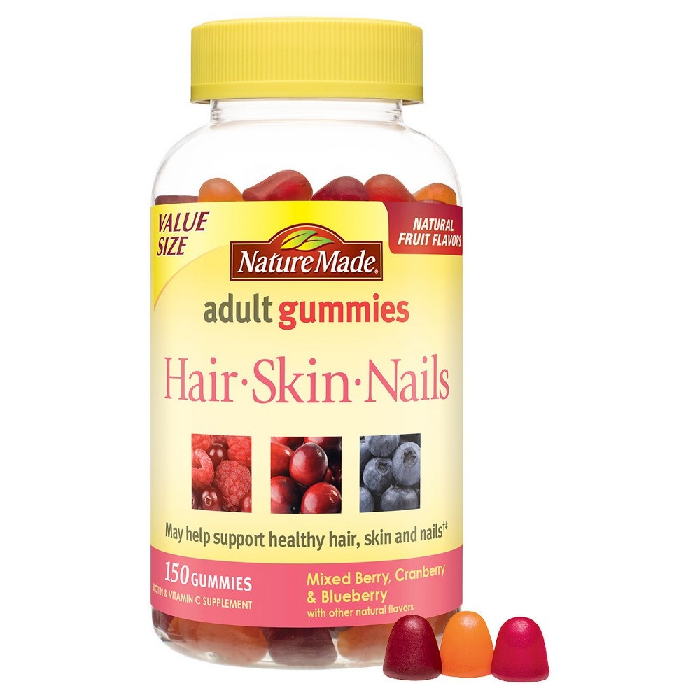 slide 2 of 2, Nature Made Adult Gummies Hair, Skin and Nails Mixed Berry, Cranberry & Blueberry, 150 ct