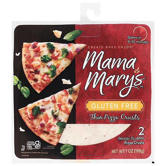slide 1 of 1, Mama Marys Pizza Crust Gourmet Gluten Free Bag 2 Count - 6 Oz, 7 oz
