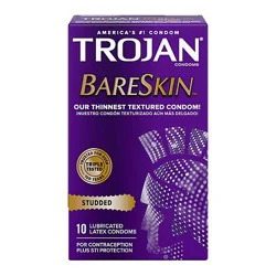 Trojan Studded Bareskin Lubricated Condoms - 10 Count