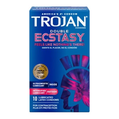 slide 1 of 3, Trojan Double Ecstasy Lubricated Condoms - 10 Count, 10 ct