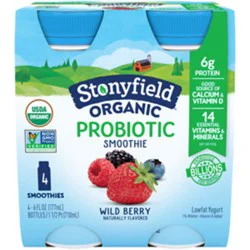 Stonyfield Organic Probiotic Wild Berry Lowfat Yogurt Smoothie 4-6 Fl. Oz.