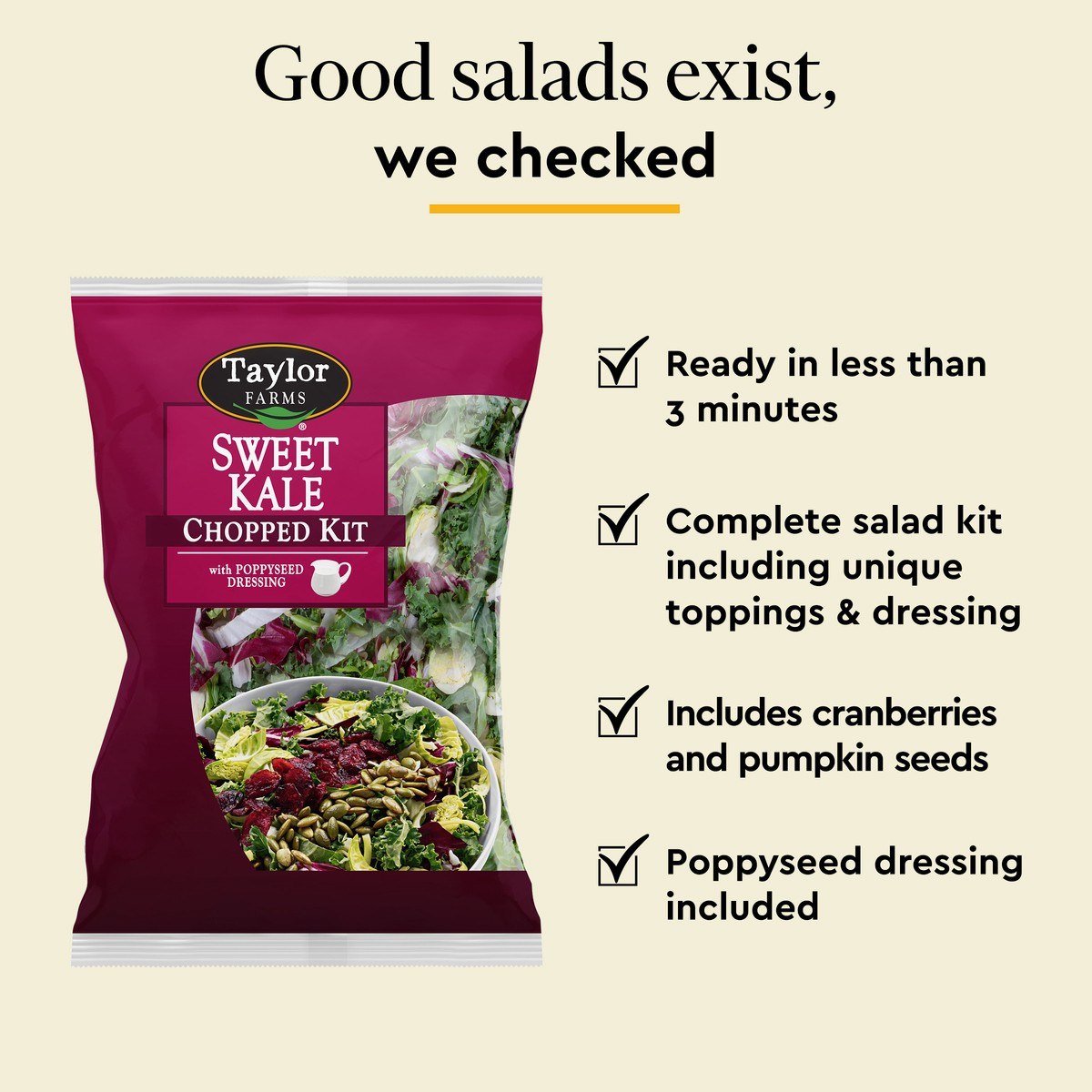 slide 8 of 9, Taylor Farms Sweet Kale Chopped Salad Kit Bag - 12 Oz, 12 oz